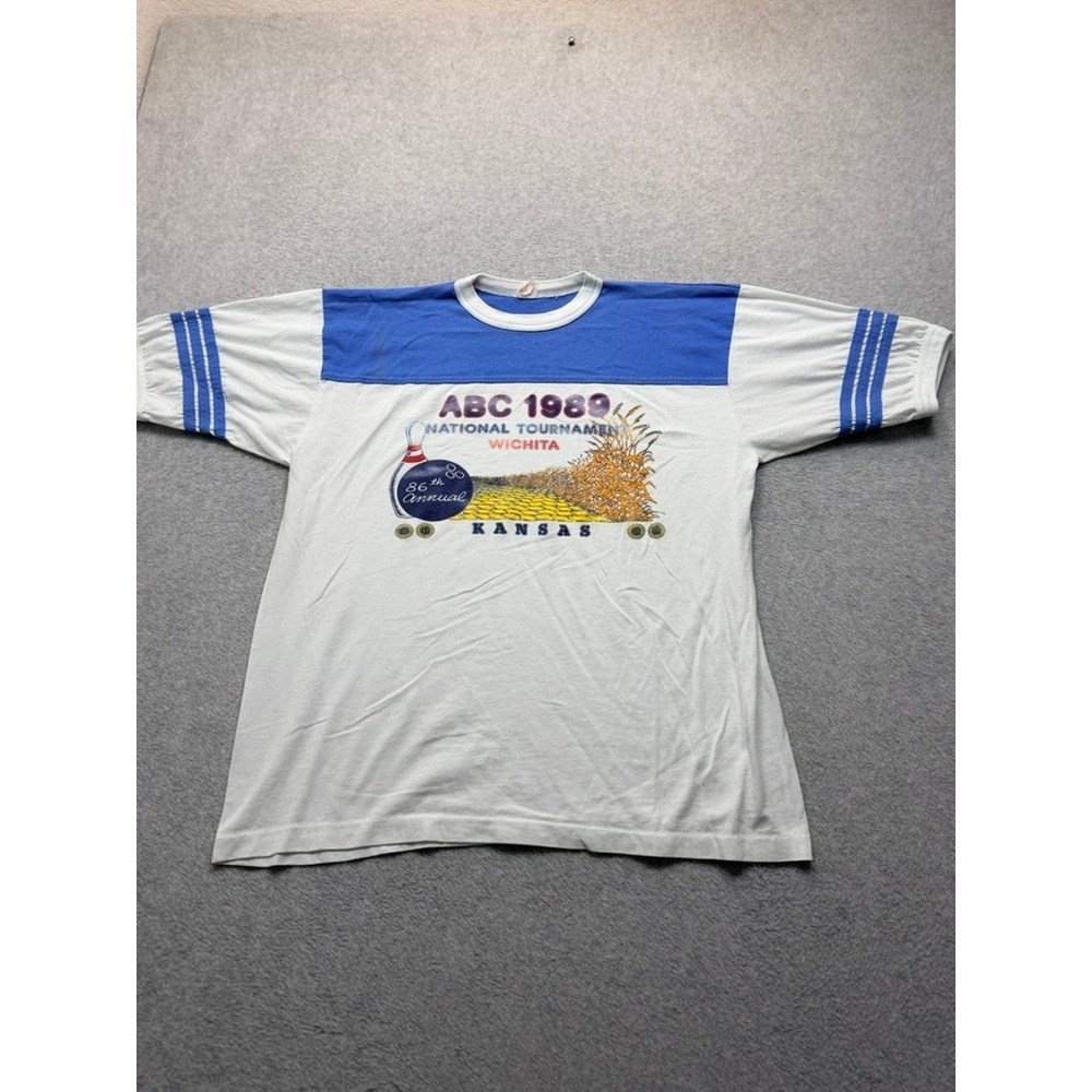 Vintage 1989 ABC National Bowling Tournament Wichita Kansas T-Shirt Blue White L